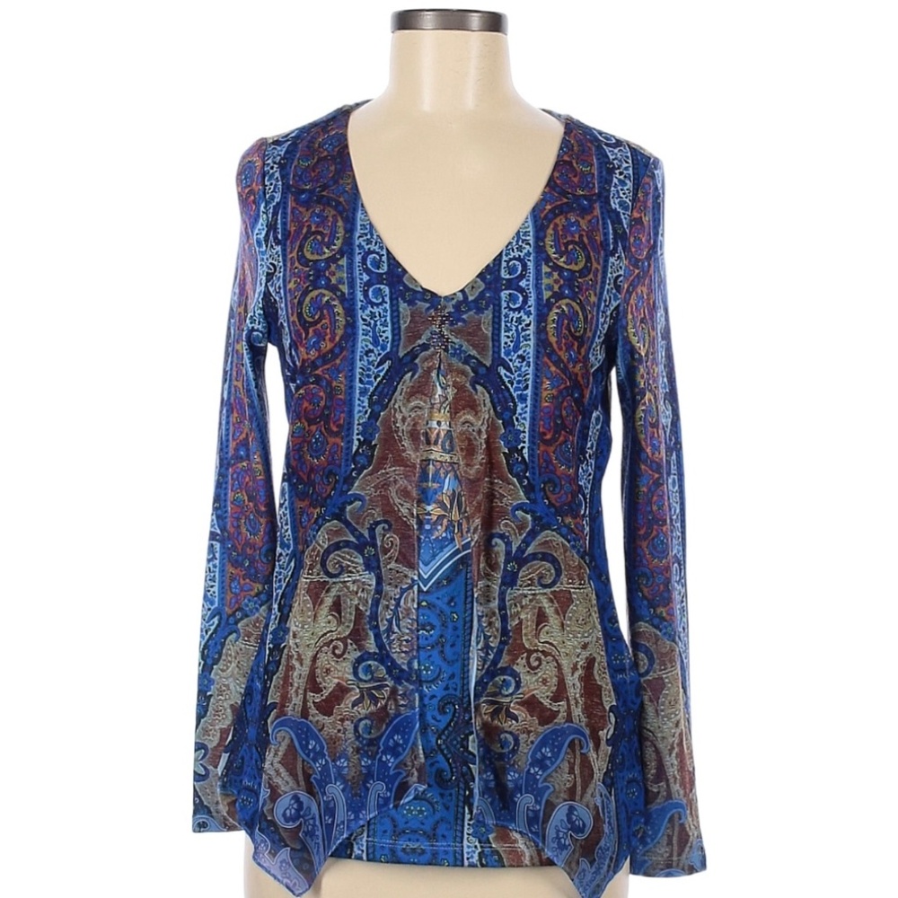 One World long sleeved bright blue and multi top